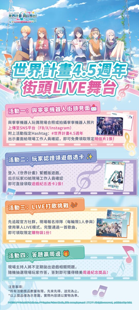 《世界計畫 繽紛舞台!feat.初音ミク》4.5週年 街頭LIVE舞台 3月30日起陸續亮相 1 20264point5pjsekaitwlivenews01